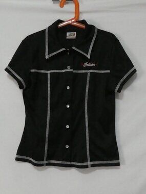 Vintage INDIAN MOTORCYCLE Made In Canada Short Sleeve Button Up Top medium 10/12